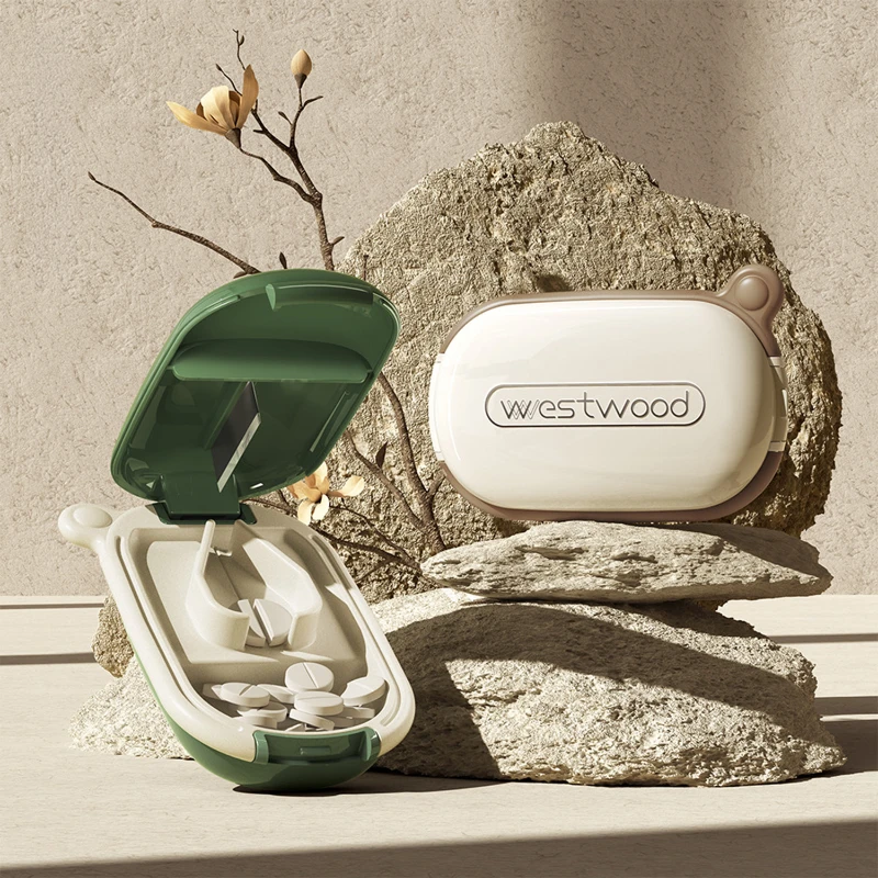 mini portable pill cutter storage box