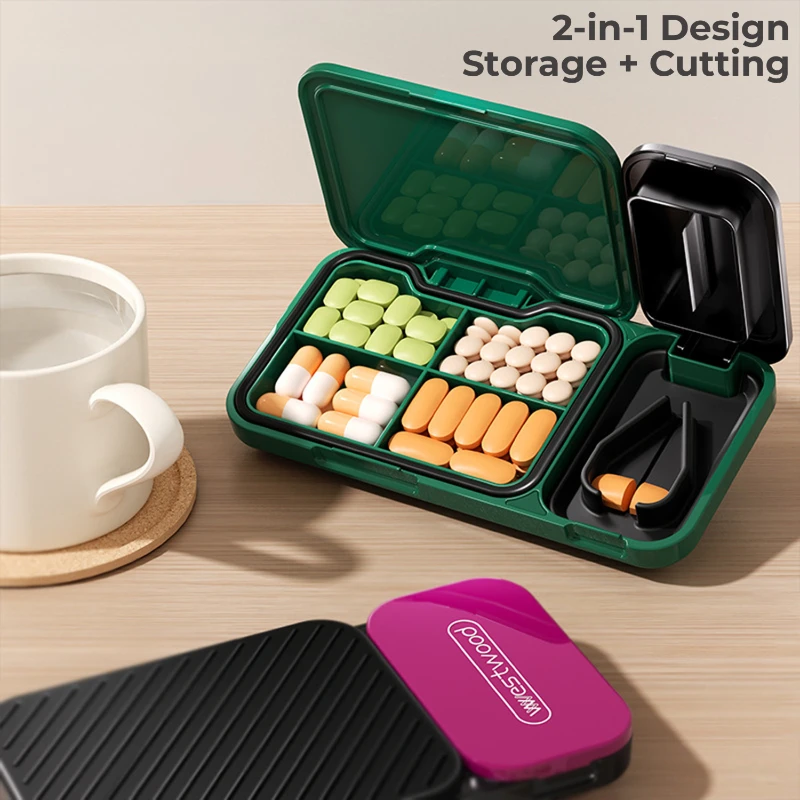 dual tone portable pill cutter storage box
