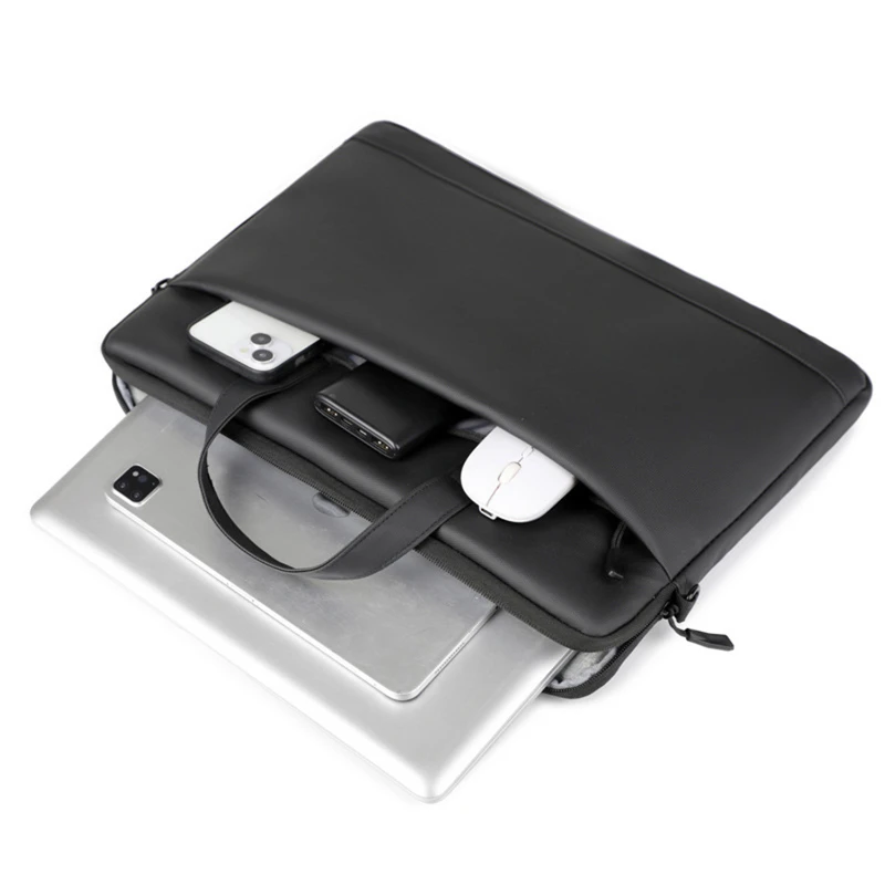 slim vegan leather laptop sleeve with shoulder strap