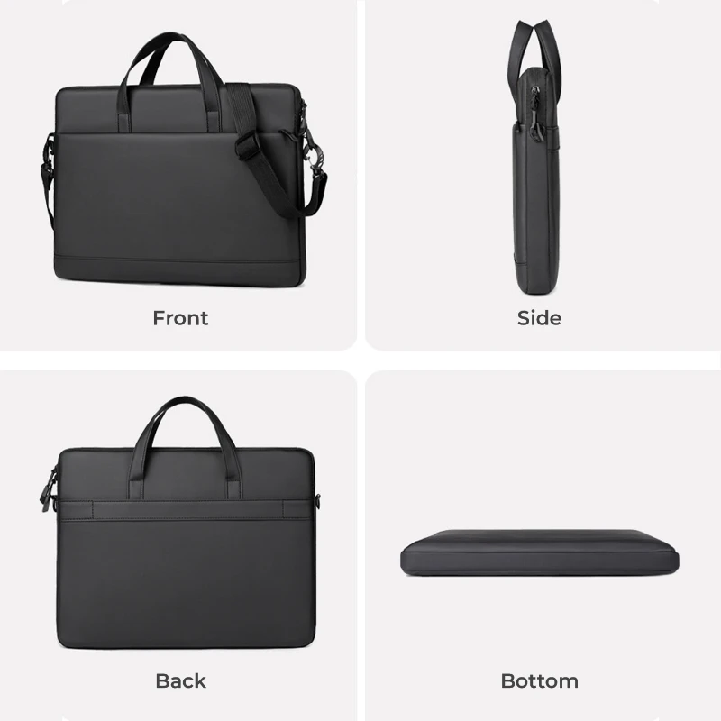 slim vegan leather laptop sleeve with shoulder strap