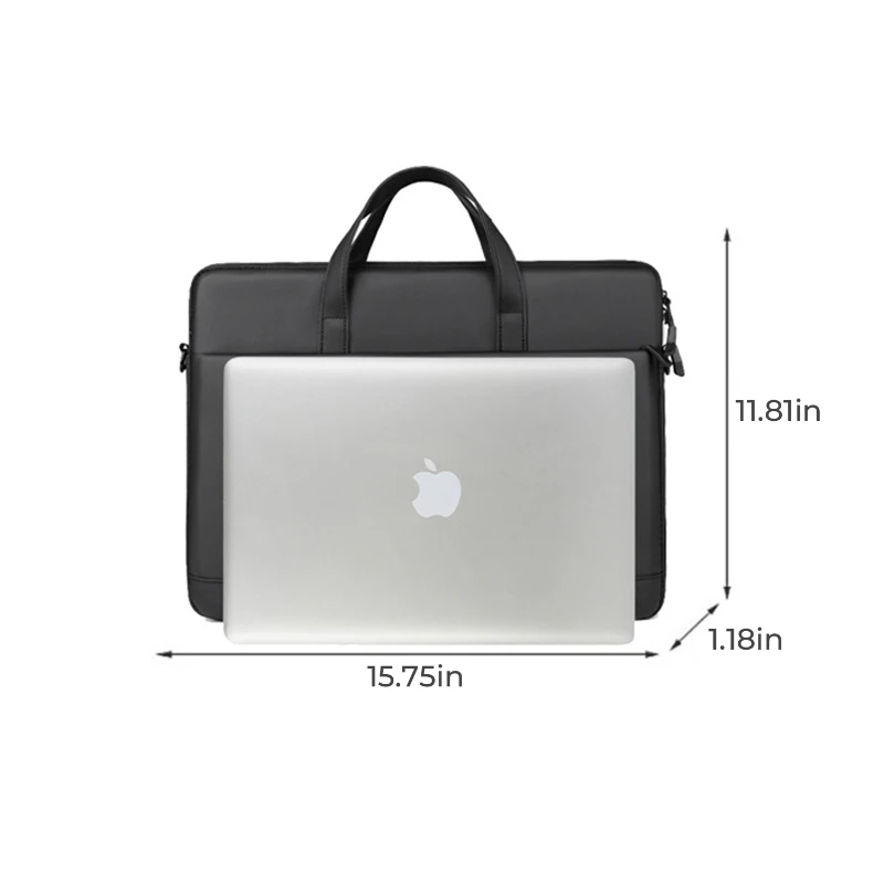 slim vegan leather laptop sleeve with shoulder strap