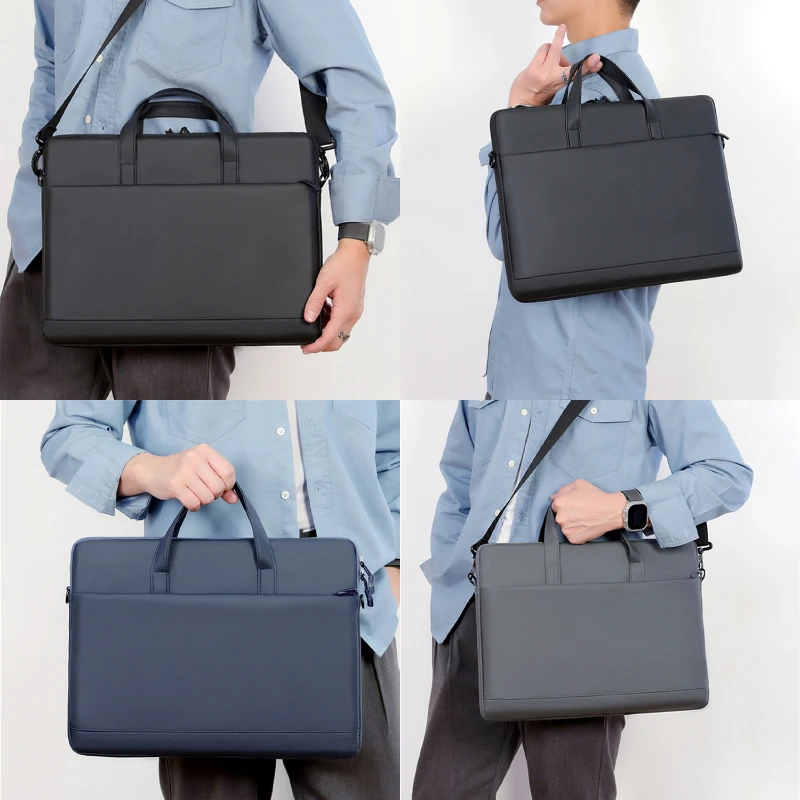 slim vegan leather laptop sleeve with shoulder strap