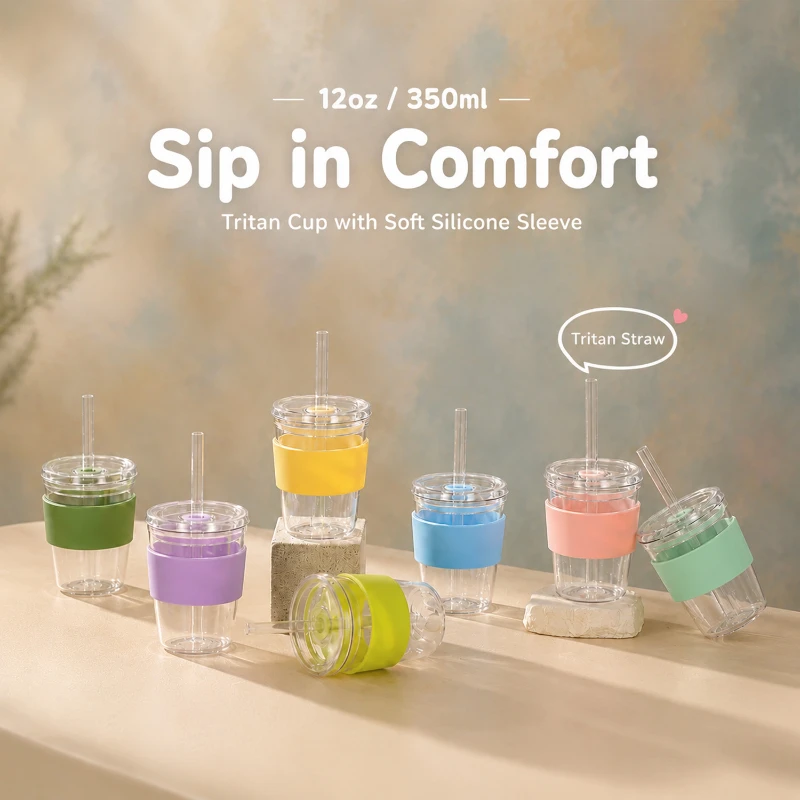12 oz tritan straw tumbler with silicone sleeve