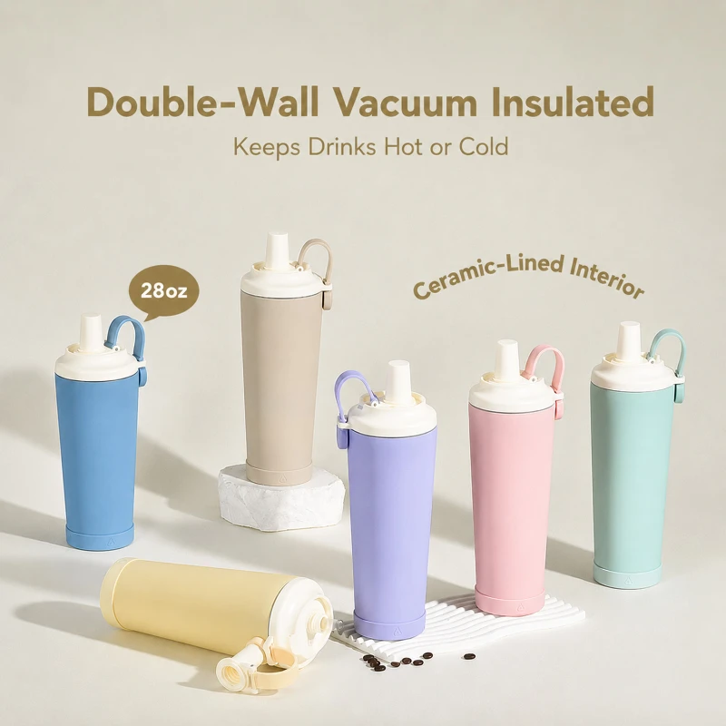 28 oz ceramic lined vacuum insulated tumbler with wide straw