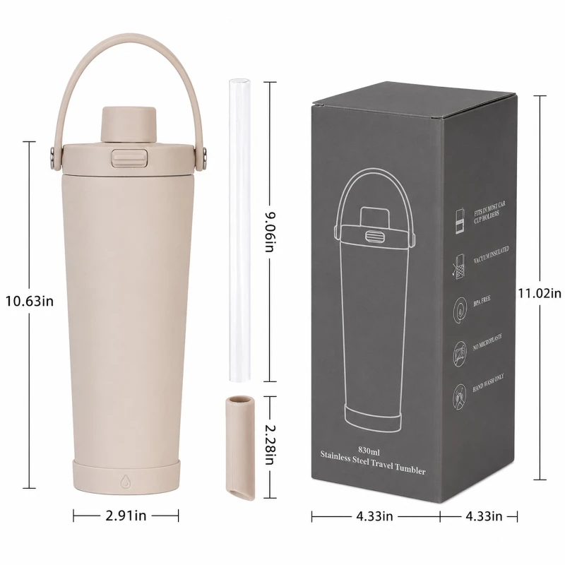 28 oz ceramic lined vacuum tumbler with push button flip lid