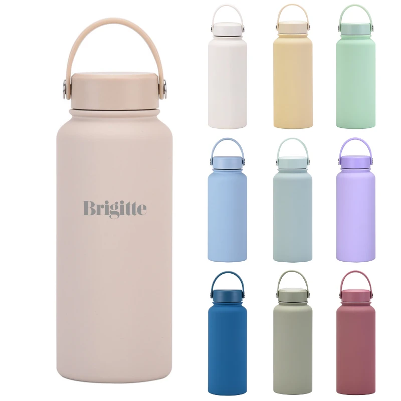 32 oz ceramic lined vacuum water bottle with two lid styles
