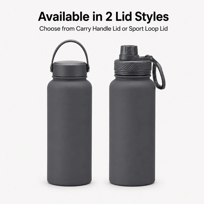 32 oz ceramic lined vacuum water bottle with two lid styles