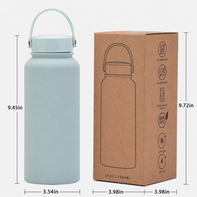 32 oz ceramic lined vacuum water bottle with two lid styles