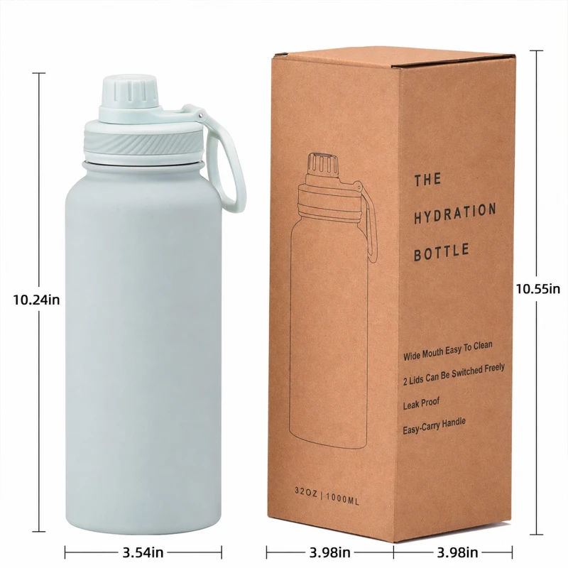 32 oz ceramic lined vacuum water bottle with two lid styles