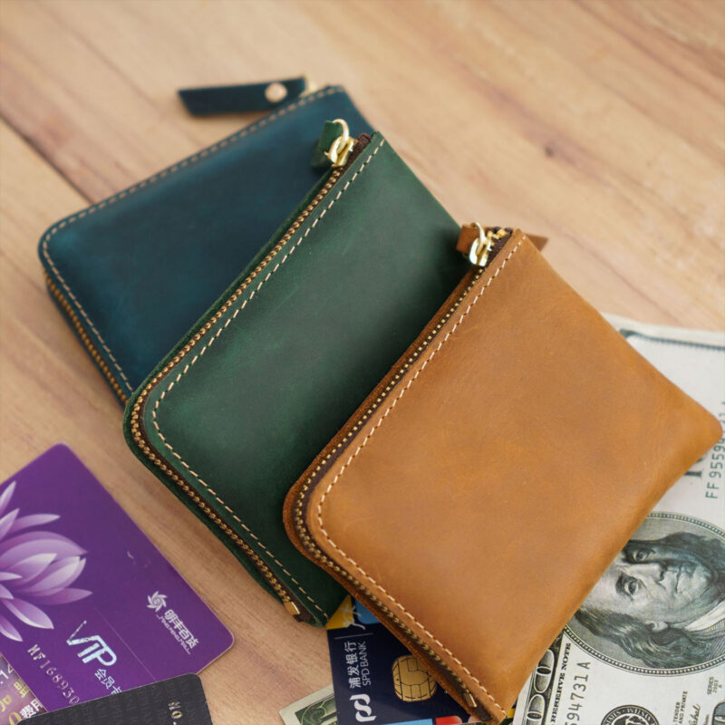 12 card full grain leather zip wallet