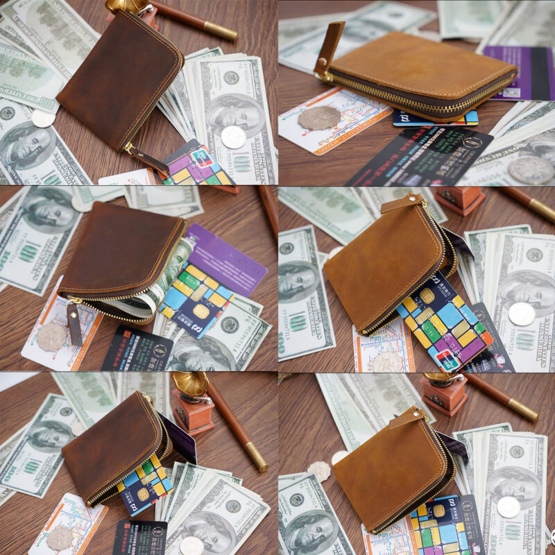 12 card full grain leather zip wallet