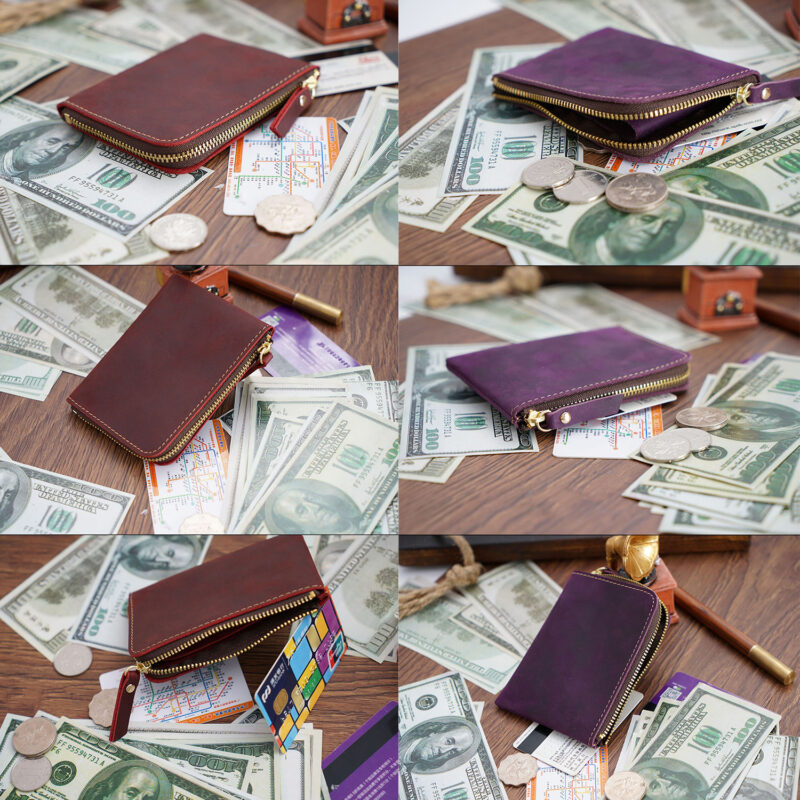 12 card full grain leather zip wallet