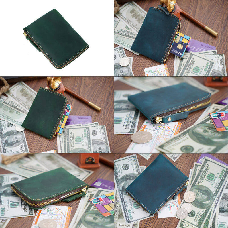12 card full grain leather zip wallet