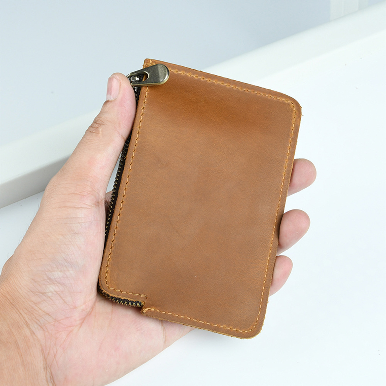 12 card full grain leather zippered belt loop card wallet