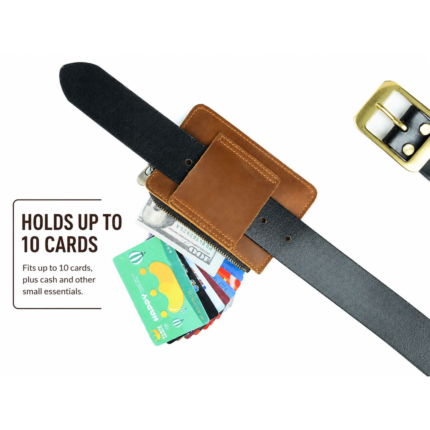 12 card full grain leather zippered belt loop card wallet