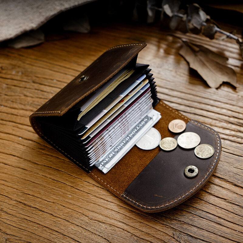 12 card full grain leather accordion wallet