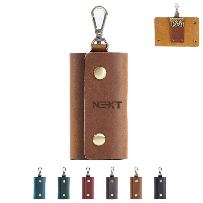 full grain leather 6 key case with snap hook