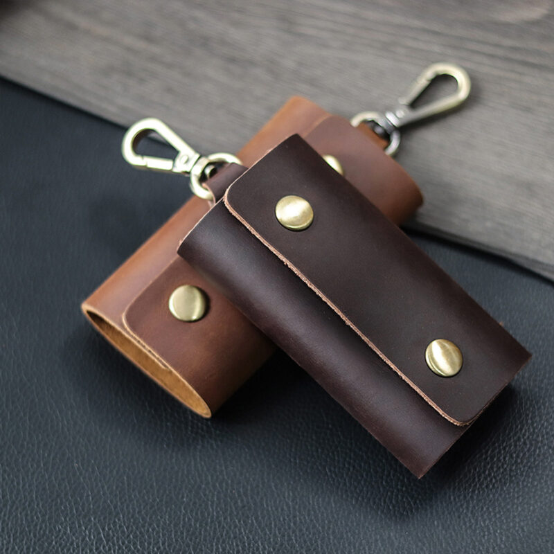 full grain leather 6 key case with snap hook