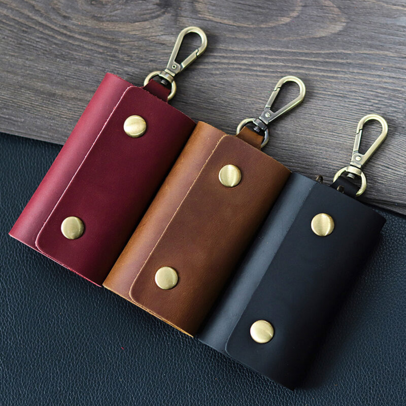 full grain leather 6 key case with snap hook