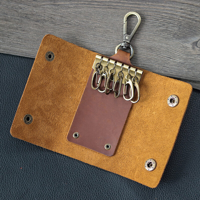 full grain leather 6 key case with snap hook