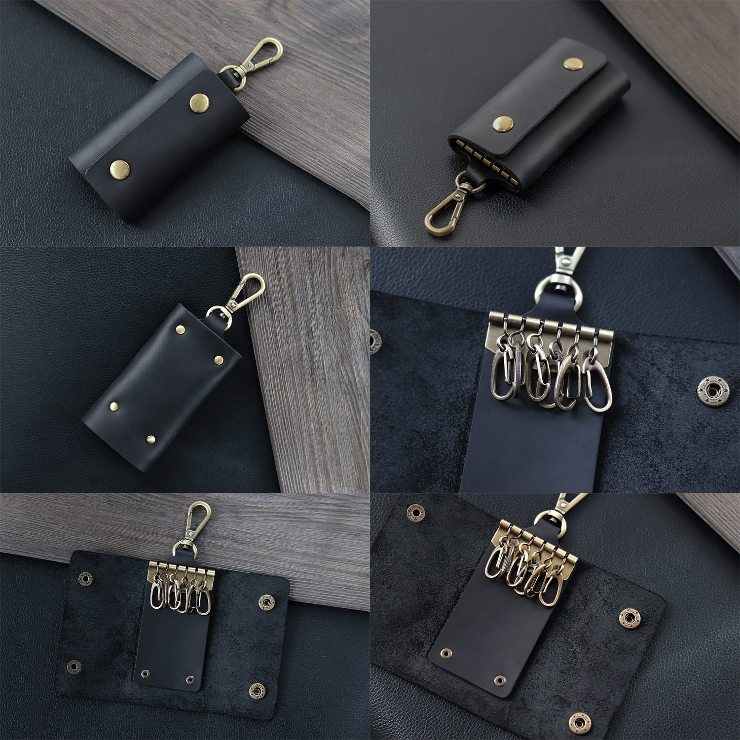 full grain leather 6 key case with snap hook