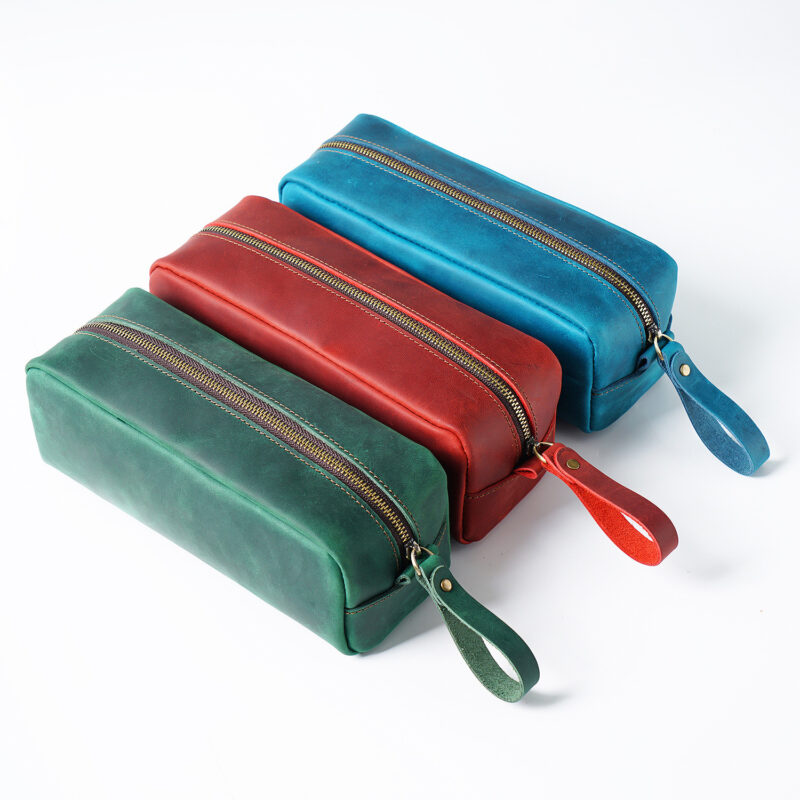 full grain leather zipper pencil case