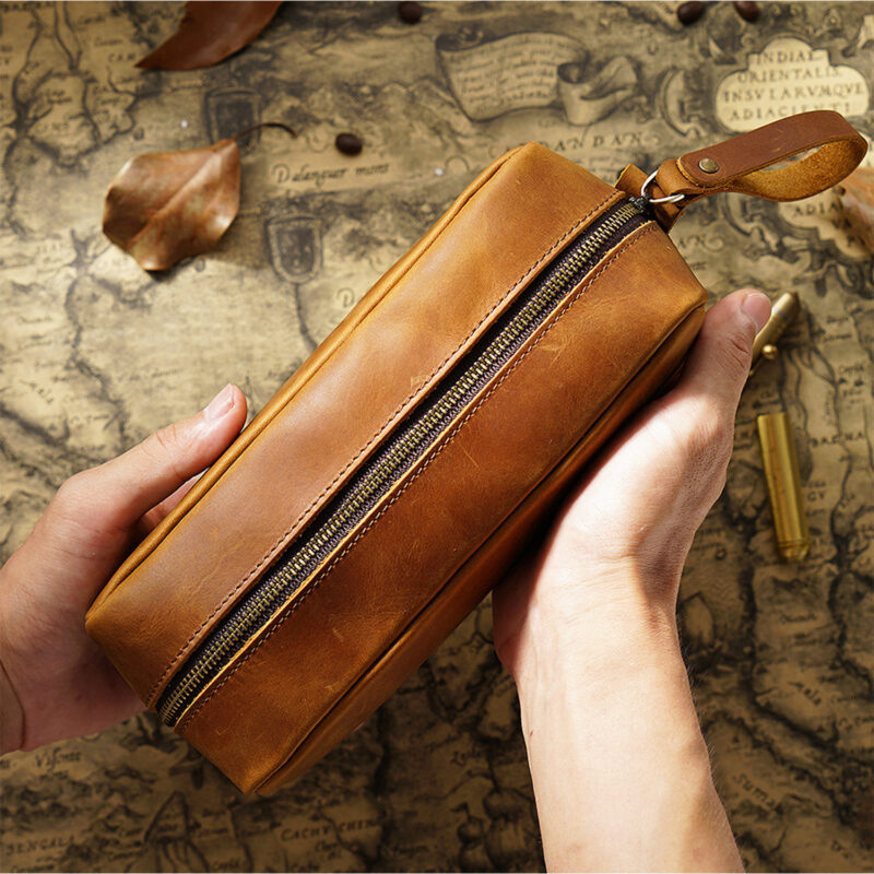 full grain leather zipper pencil case