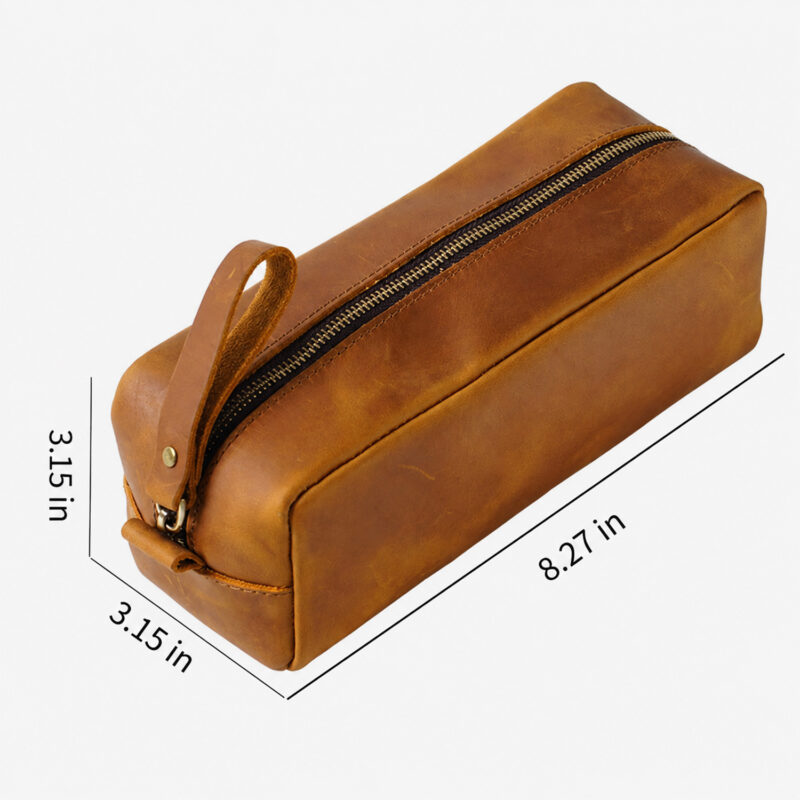 full grain leather zipper pencil case