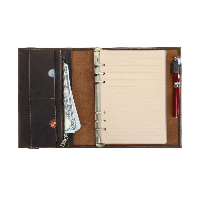 full grain leather a5 6 ring refillable padfolio