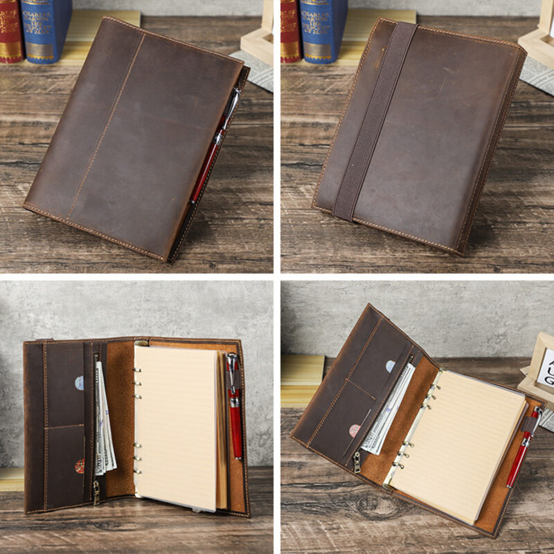 full grain leather a5 6 ring refillable padfolio