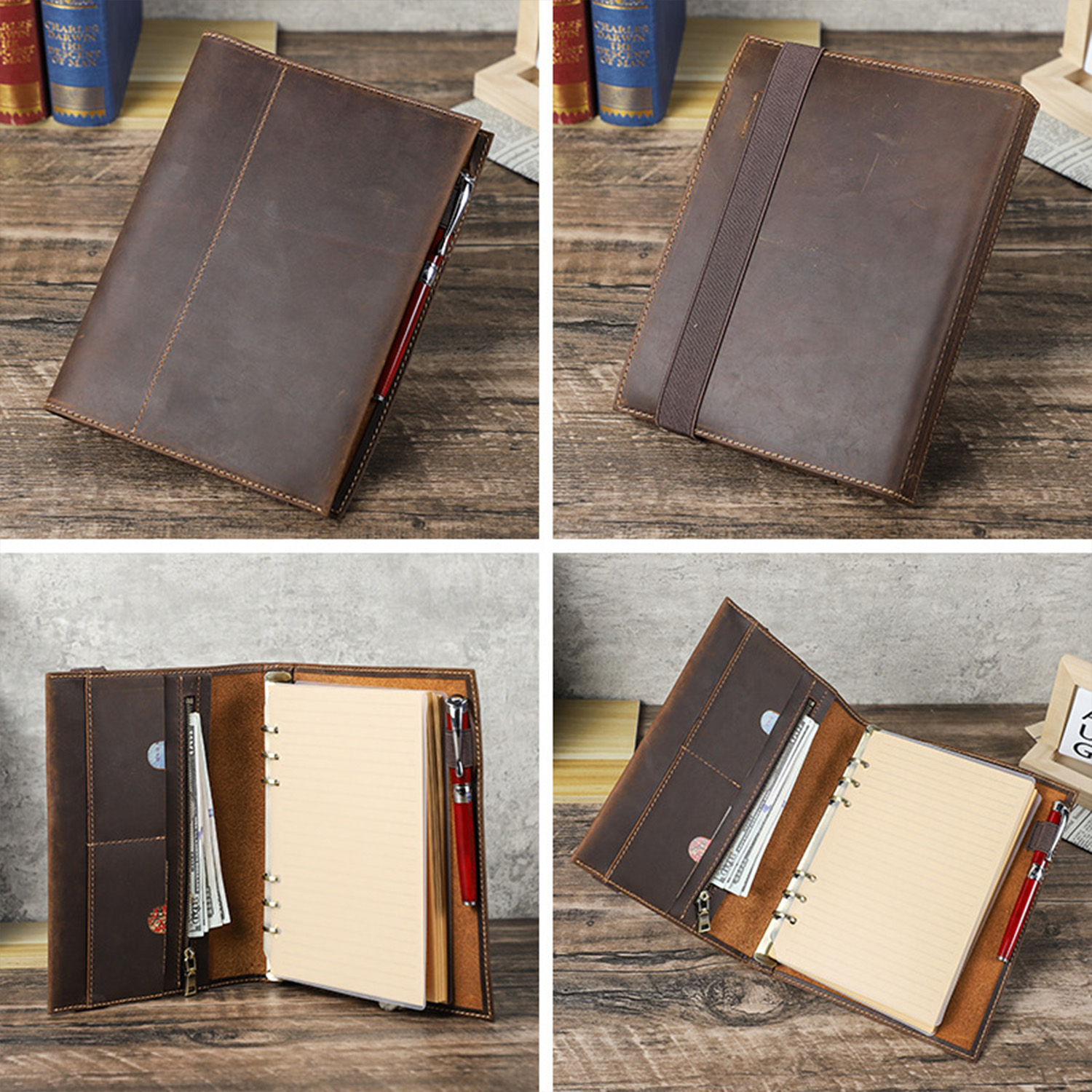 full grain leather a5 6 ring refillable padfolio