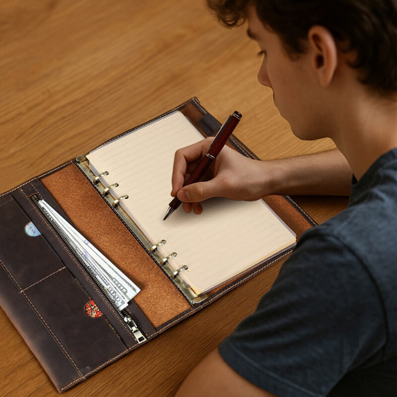 full grain leather a5 6 ring refillable padfolio