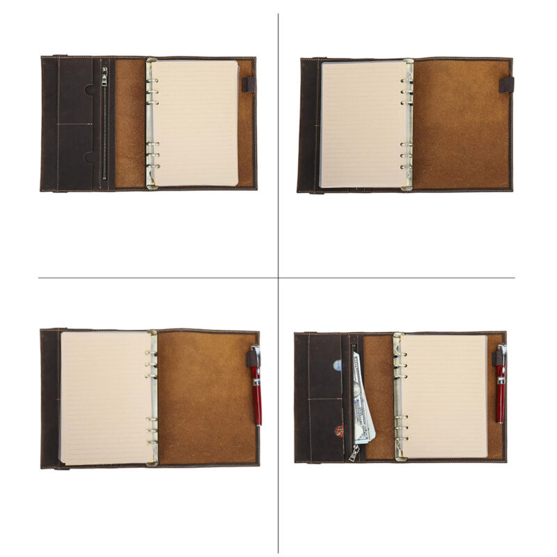 full grain leather a5 6 ring refillable padfolio